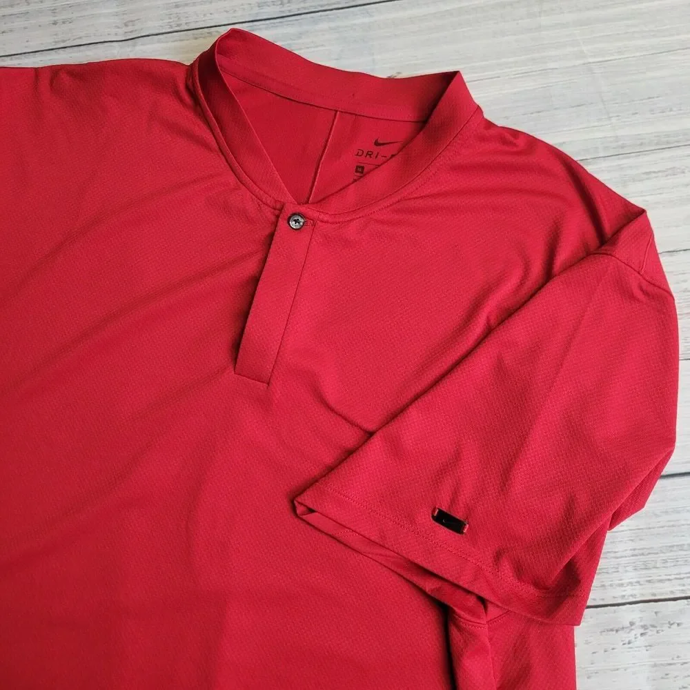 Nike Dri Fit Tiger Woods Polo Shirt Men XL Red Blade Collar Golf Classic Stretch